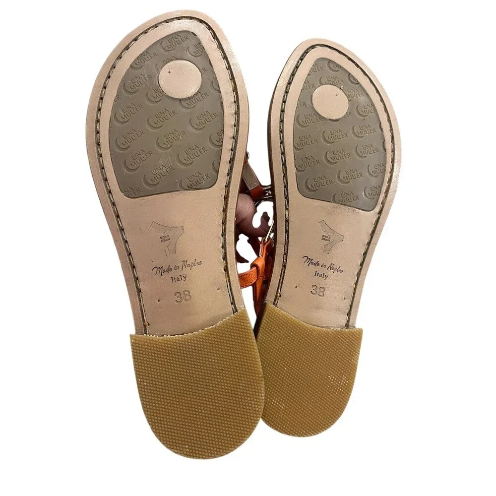 Luna Mulier Sandals Womens EU 38 Orange T-Strap Thong Flat Buckle